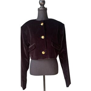 YOMI London Cropped Black Blazer Gold Button Structured Jacket Minimal Chic S/M